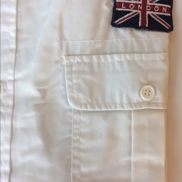 For Him U. K. Men Shirt Short Sleeve White Military Patches Large - Picture 6 of 11